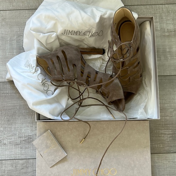 Jimmy choo hitch 100 light mocha strappy heels